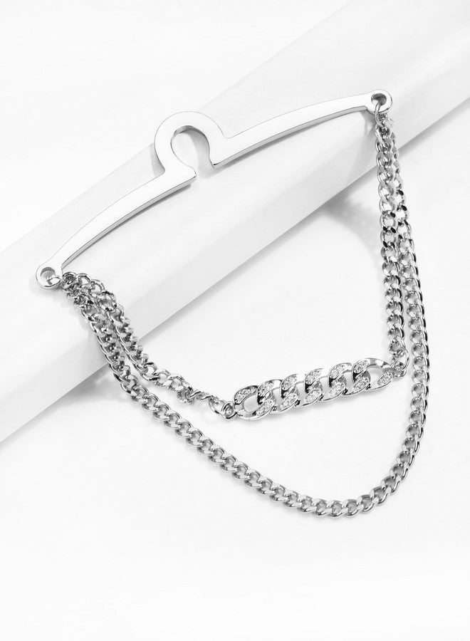 VVCome Men's Classic Tie Chain with Decorative Charm, Cravat Collar Pin and Link Style Tie Clip Set, Gift Box Included(Silver-Tone CZ Chain) - Image 2